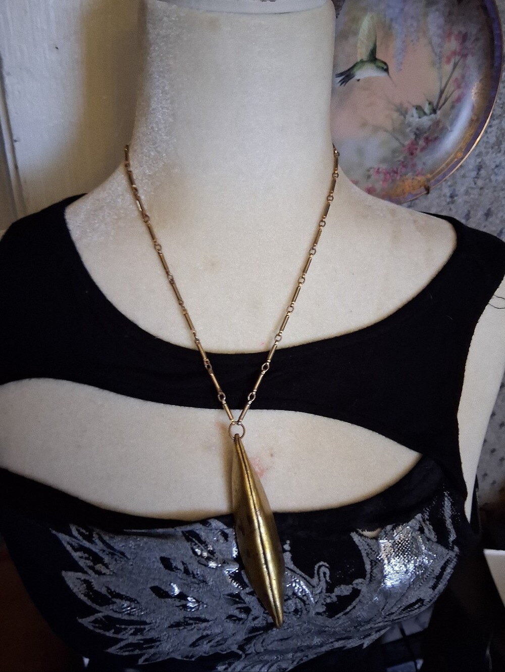 Gold-Tone Pendant Necklace with Long Leaf Charm